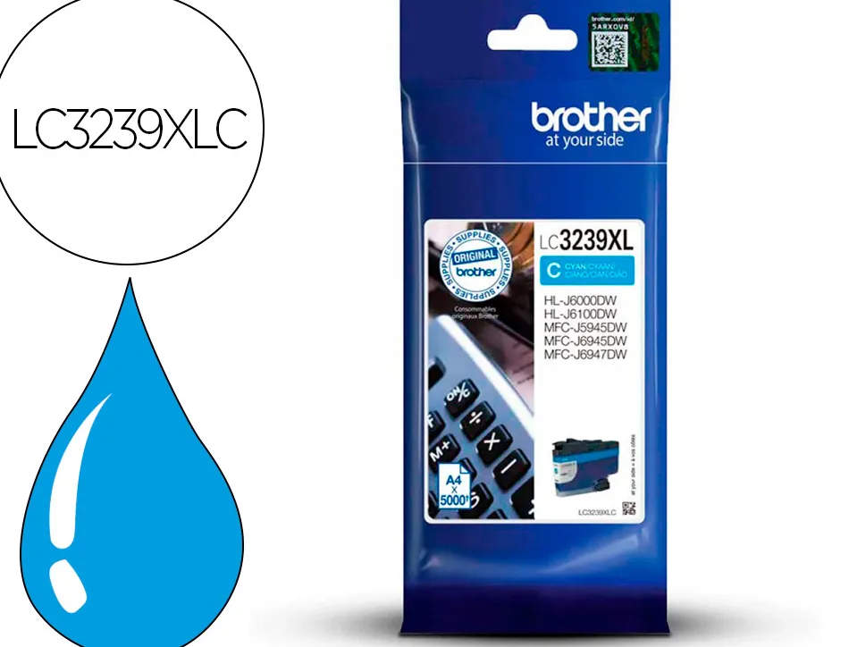 Cartouche brother jet d'encre lc3239c cyan 5000 pag
