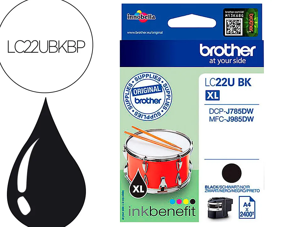 Cartouche brother jet d'encre lc22ubk couleur noir 2.400p