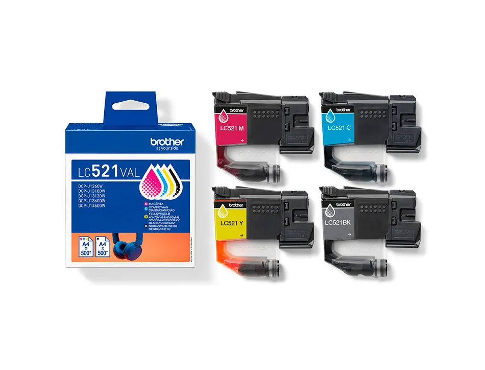 Cartouche brother jet d'encre lc521val pack 4 encres noir/cyan/magenta/jaune