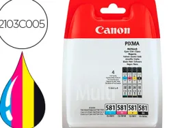 Cartouche canon jet d'encre cli 581 pixma multipack 5,6ml x 4 couleurs noir jaune cyan magenta