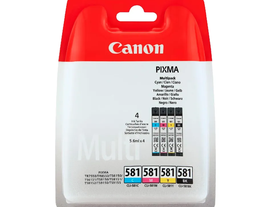 Cartouche canon jet d'encre cli 581 pixma multipack 5,6ml x 4 couleurs noir jaune cyan magenta