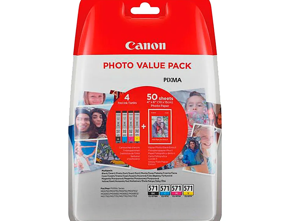 Cartouche canon jet d'encre pg571 349p pour pixma mg575/mg685/mg775 multipack noir/jaune/cyan/magenta