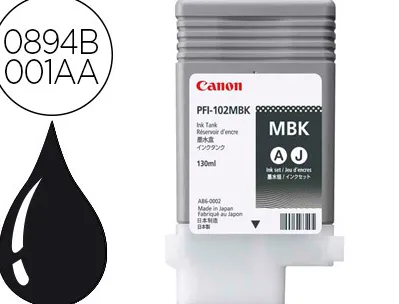 Cartouche canon jet d'encre pour ipf500 510 600 610 655 700 710 750 755 lp17 24 couleur noir mat 130ml pfi-102mbk