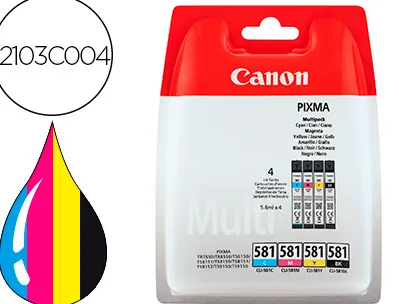 Cartouche canon jet d'encre cli-581 multipack couleur noir magenta cyan jaune 223p