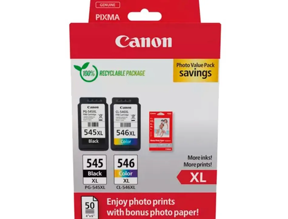 Cartouche canon original pg-545xl/cl-546xl photo value pack noir + cyan-magenta-jaune