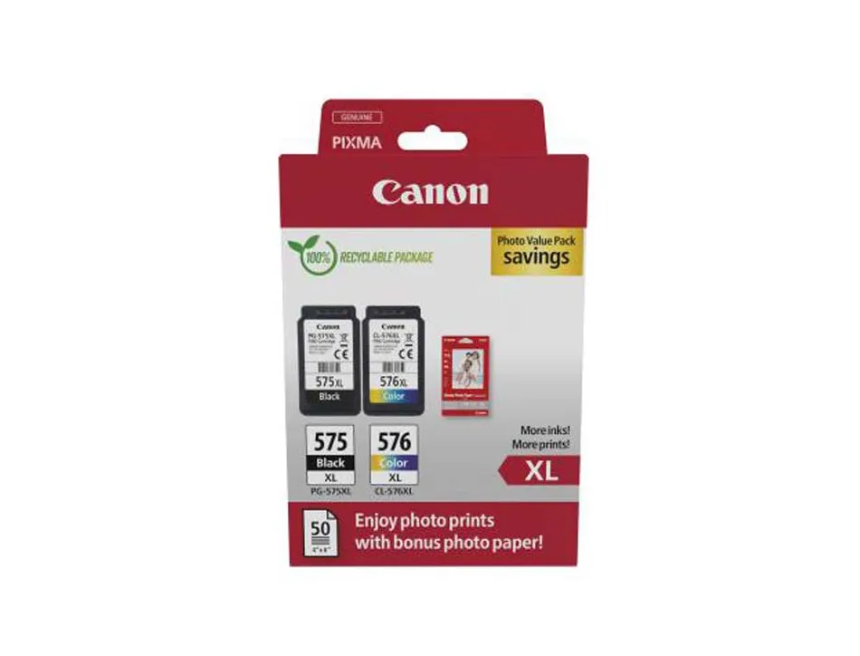 Cartouche canon original pg-575xl noir 400p / cl-576xl couleur 300p pack 2 unites