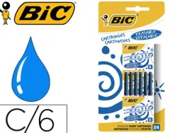 Cartouche courte bic effaçable standard encre couleur bleu blister de 24 unités