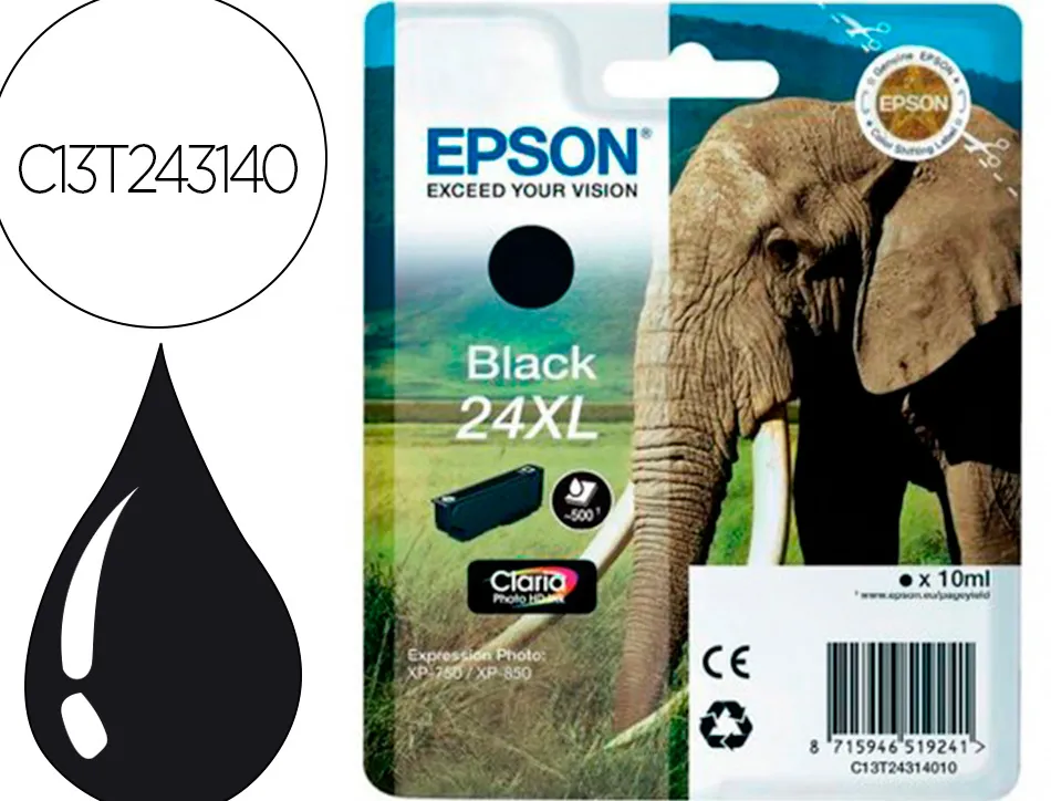Cartouche encre epson claria photo hd ink 24xl expression photo xp-760/950 noir