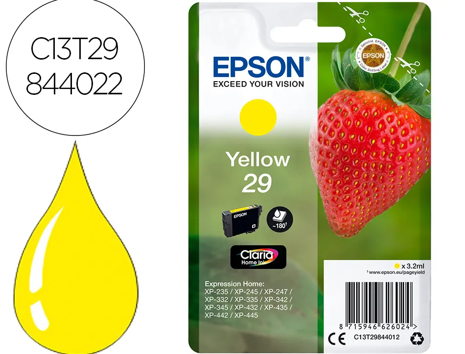 Cartouche encre epsoná singlepack 29 claria home ink fresa rf+am jaune