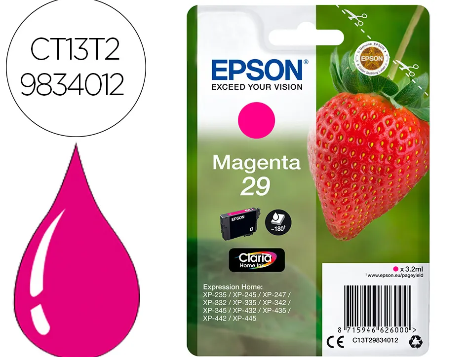 Cartouche encre epsoná singlepack 29 claria home ink fresa rf+am magenta