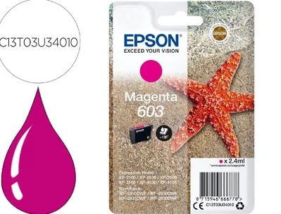 Cartouche encre epson 603 xp-2100 / 3100 / 4100 / wf-2810 / 2830 / 2835 / 2850 couleur magenta 130 pages