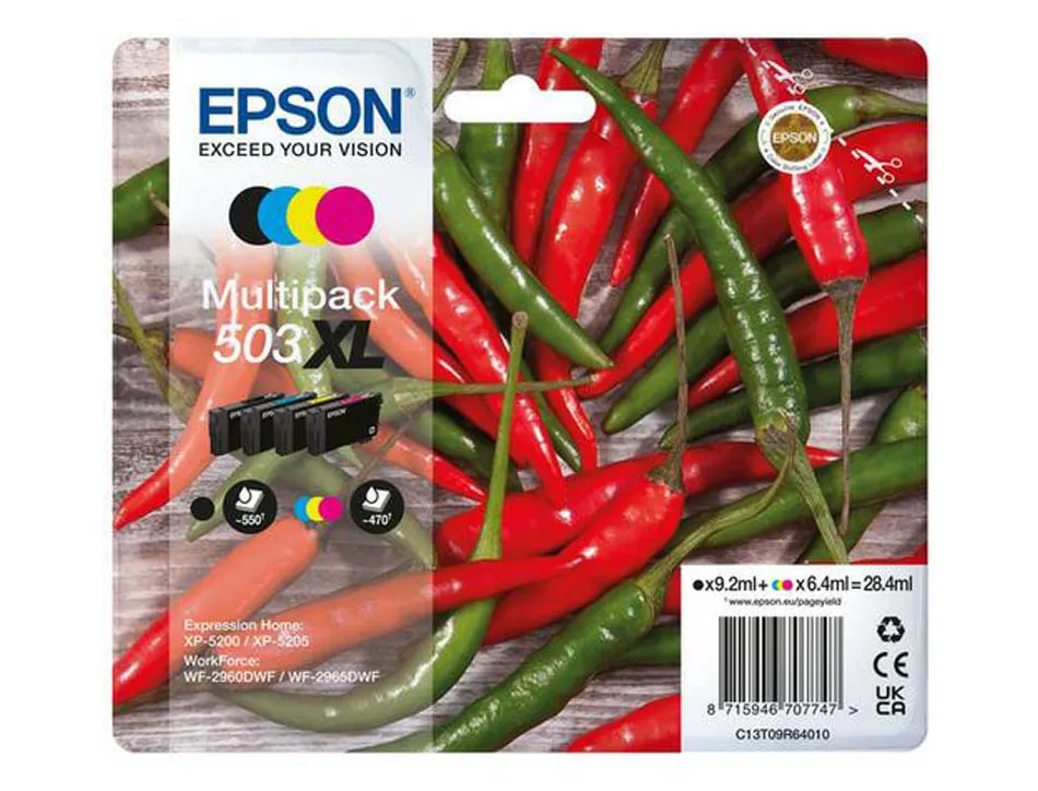 Cartouche encre epson 503 xl piments epl 5200, rip station 5200, workforce wf-2960 couleur noir jaune cyan