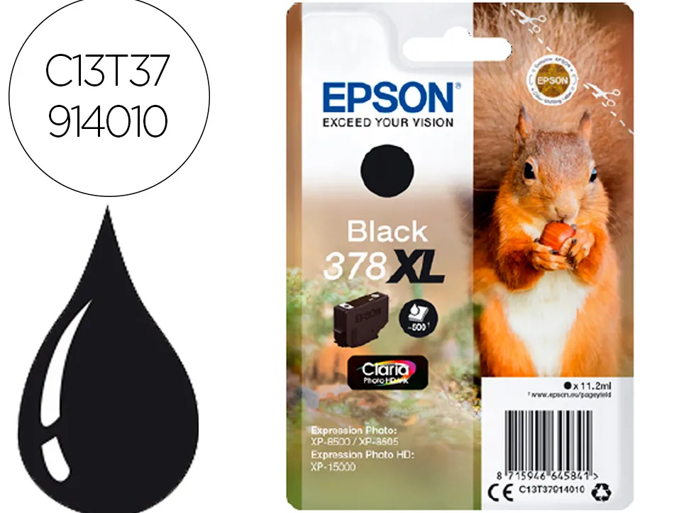 Cartouche encre epson 378 xl xp-8605 / 8606 / xp-15000 / xp-8500 / 8505 couleur noir 500 pages