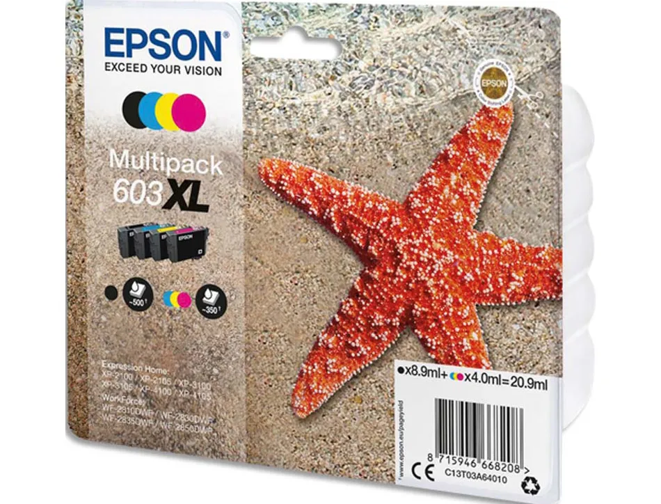 Cartouche encre epson 603xl xp-2100 / 3100 / 4100 / wf-2810 / 2830 / 2835 / 2850 pack couleur noir jaune cyan