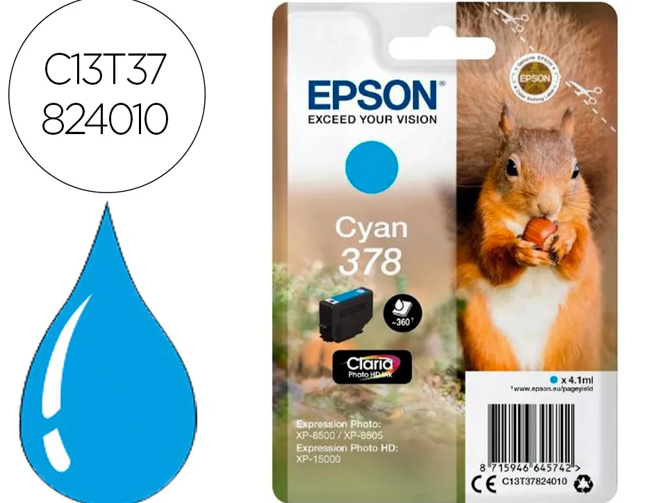 Cartouche encre epson 378 xp-8605 / 8606 / xp-15000 / xp-8500 / 8505 couleur cyan 360 pages