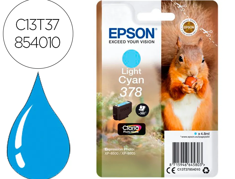Cartouche encre epson 378 xp-8605 / 8606 / xp-15000 / xp-8500 / 8505 couleur cyan clair 360 pages
