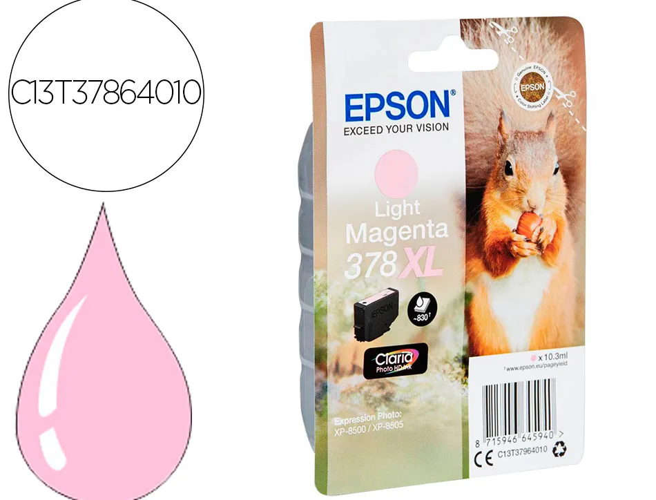 Cartouche encre epson 378xl xp-8605 / 8606 / xp-15000 / xp-8500 / 8505 couleur magenta clair 830 pages