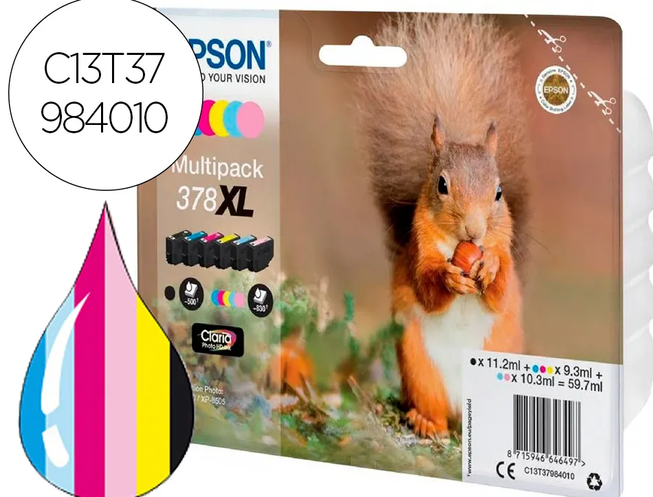 Cartouche encre epson 378xl xp-8605 / 8606 / xp-15000 / xp-8500 / 8505 couleur noir jaune cyan magenta cyan clair