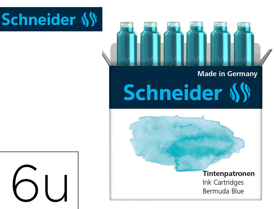 Cartouche encre schneider coloris bermuda blue pastel boite 6 unites