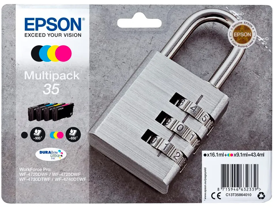 Cartouche epson 35 cadenas t3586 multipack coloris noir cyan magenta jaune