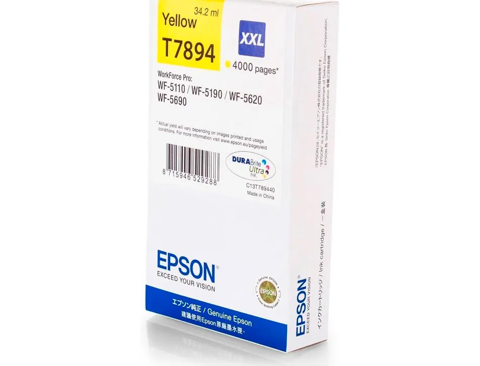 Cartouche epson jet d'encre t7 894 xxl haute capacité wf-5110 / 5190 / 5620 / 5690 jaune