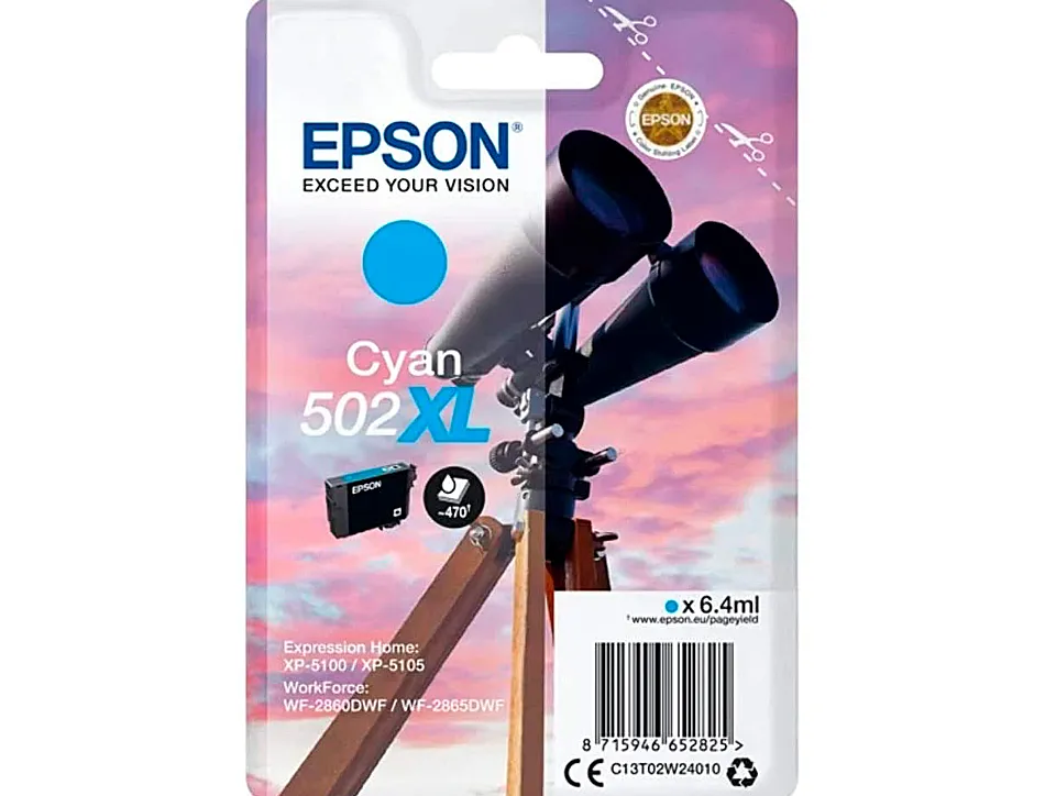 Cartouche epson jet d'encre 502 xl expression home xp 5100/5105 workforce wf2860/2860dwf couleur cyan 470p