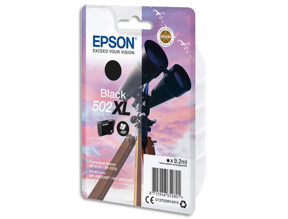 Cartouche epson jet d'encre 502 xl expression home xp 5100/5105 workforce wf2860/2860dwf couleur noir 550p