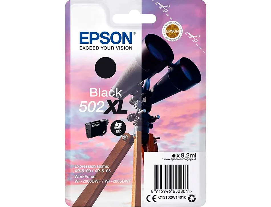 Cartouche epson jet d'encre 502 xl expression home xp 5100/5105 workforce wf2860/2860dwf couleur noir 550p