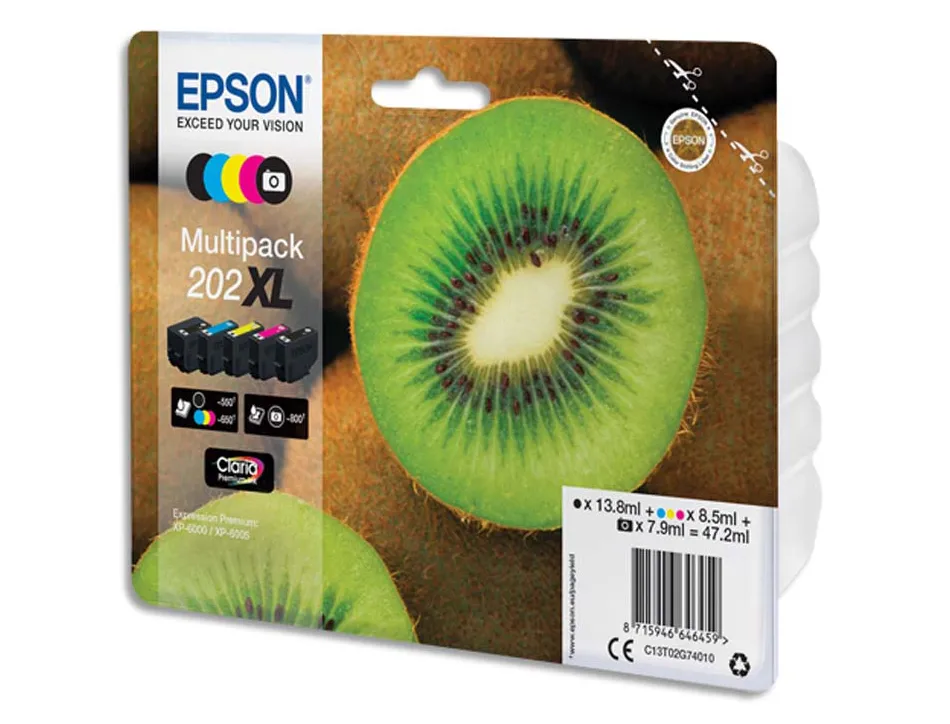 Cartouche epson jet d'encre 202 photo multipack xl 5 couleurs noir jaune cyan magenta noir 650p