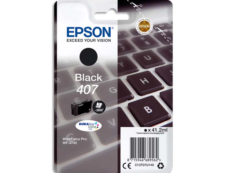 Cartouche epson jet d'encre 407 clavier couleur noir 2,6k