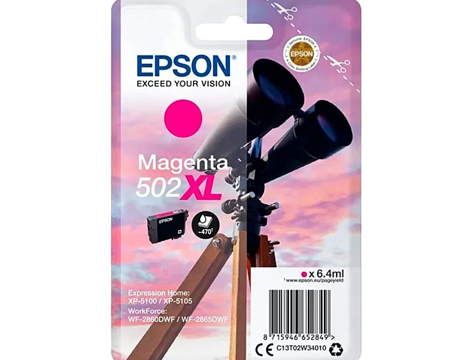 Cartouche epson jet d'encre 502 xl expression home xp 5100/5105 workforce wf2860/2860dwf couleur magenta 470p