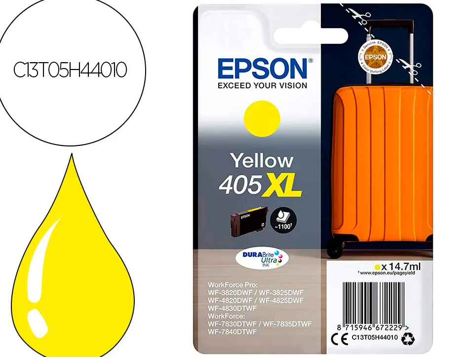 Cartouche epson jet d'encre 405 xl valise couleur jaune 14,7ml