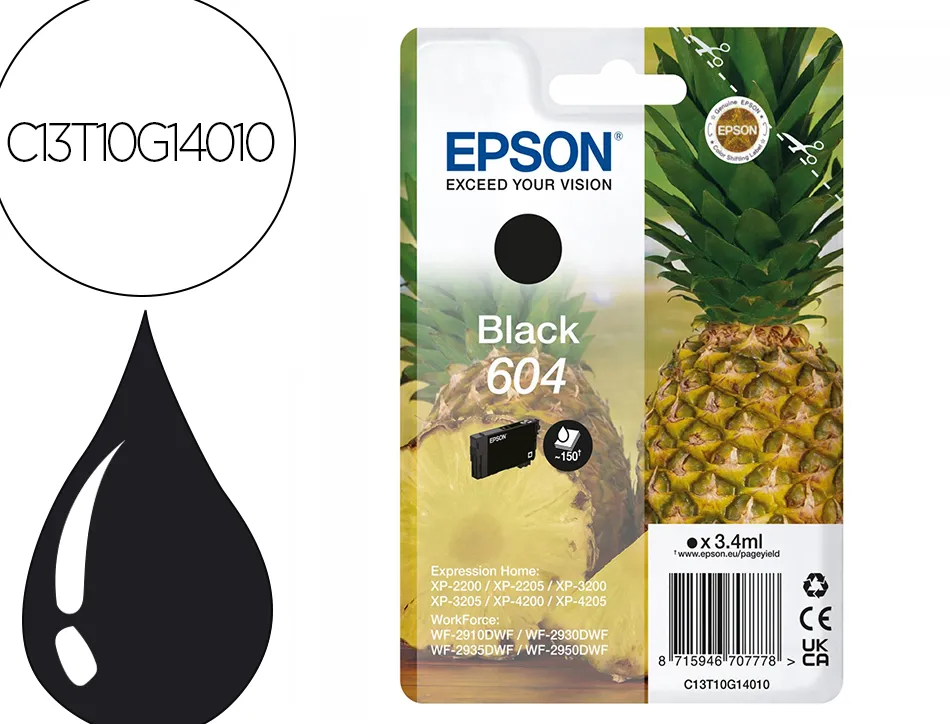 Cartouche epson jet d'encre ananas 604 3,4 ml 150p couleur noir