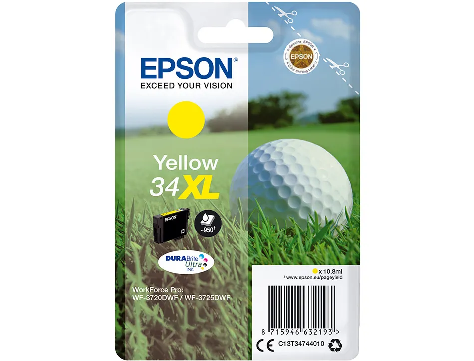 Cartouche epson n34 xl jet d'encre couleur jaune haute capacité 950p
