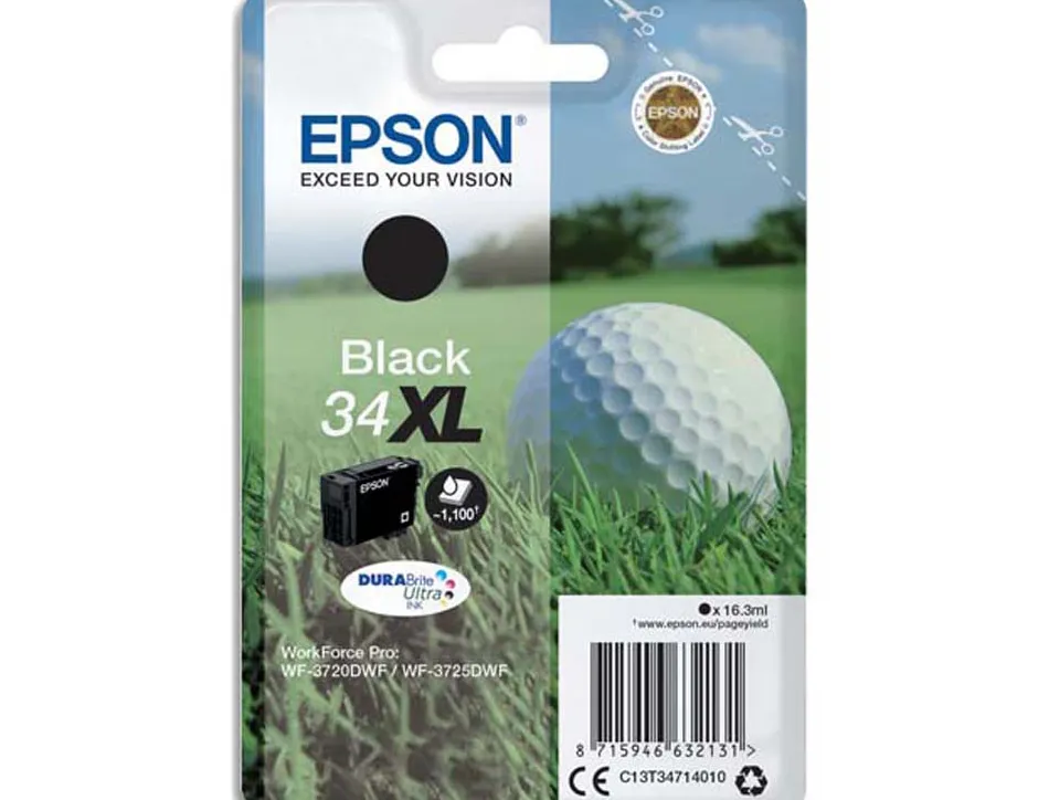 Cartouche epson n34 xl jet d'encre couleur noir haute capacité 1100p