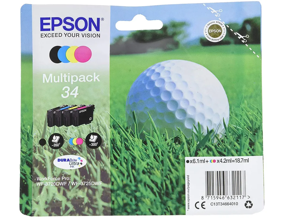 Cartouche epson pack n34 xl jet d'encre couleur noir/cyan/magenta/jaune haute capacité 1250p
