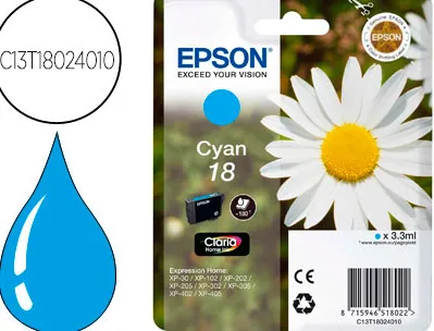 Cartouche epson t1802 jet d'encre c13t18024010 couleur cyan 175p