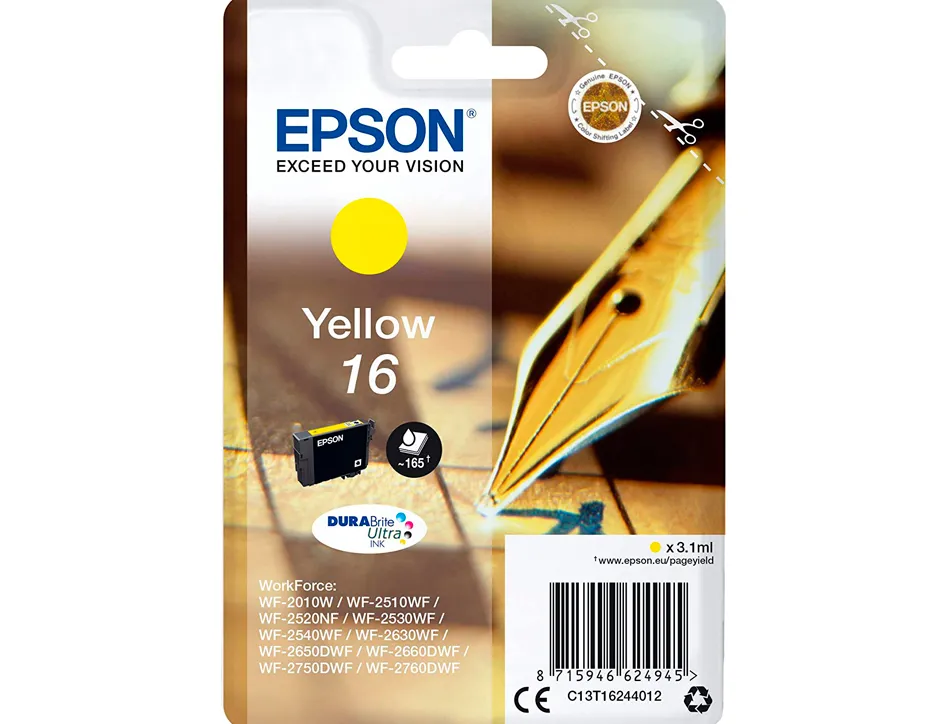 Cartouche epson t1624 jet d'encre c13t16244010 couleur jaune 165p