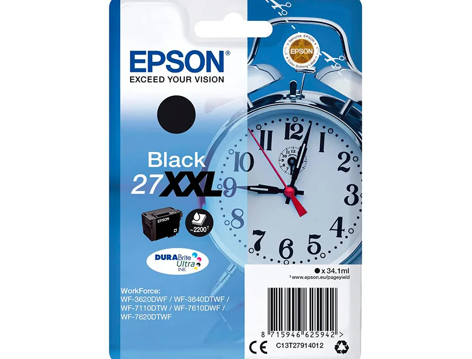 Cartouche epson t2791 jet d'encre c13t27914010 couleur noir haute capacité 2200p