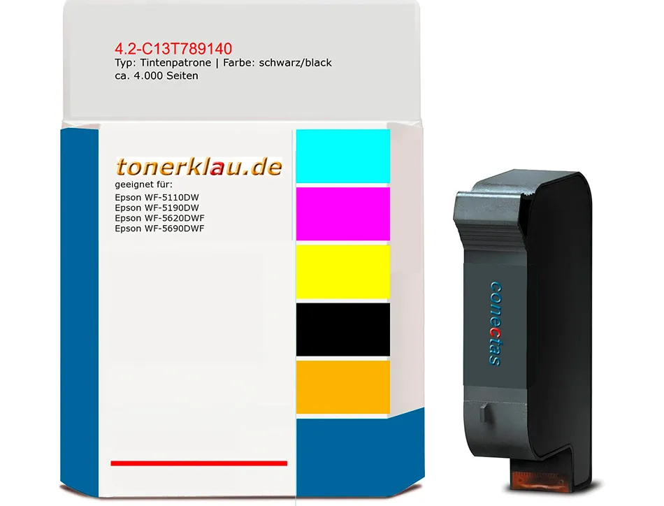 Cartouche epson t7891 jet d'encre c13t789140 pour workforce wf 5620 5110 5190 5690 couleur noir 4000p
