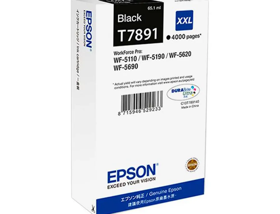 Cartouche epson t7891 jet d'encre c13t789140 pour workforce wf 5620 5110 5190 5690 couleur noir 4000p