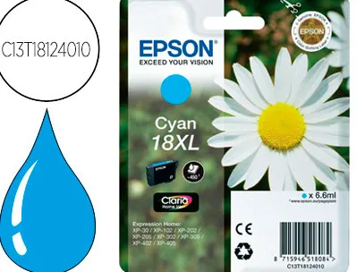 Cartouche epson t1812 jet d'encre c13t18124010 couleur cyan haute capacité 450p
