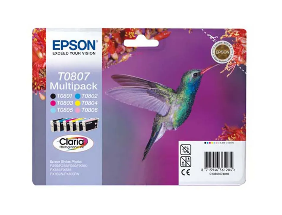 Cartouche epson t0807 jet d'encre c13t08074011 pack 6 encres