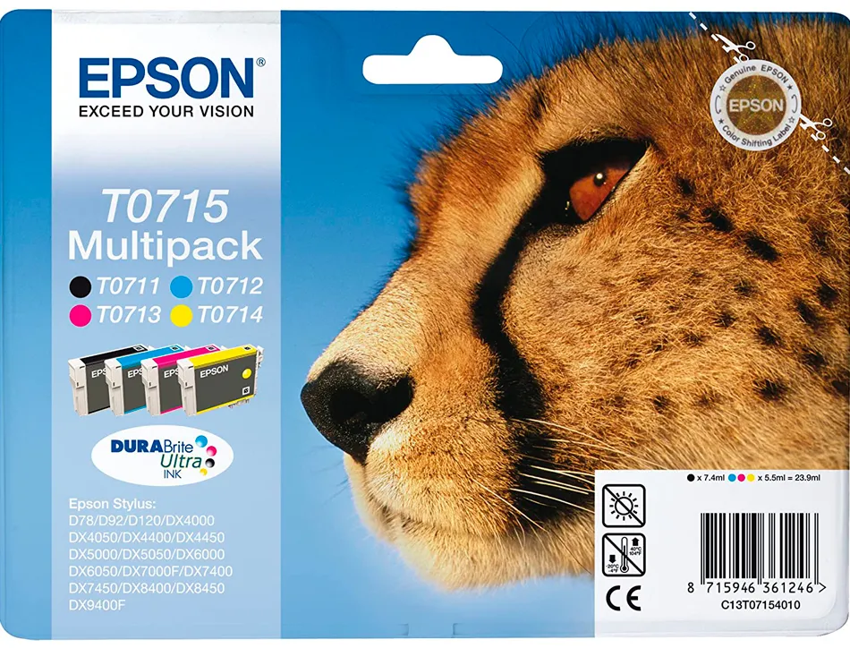 Cartouche epson t0715 jet d'encre c13t07154010 pack 4 encres
