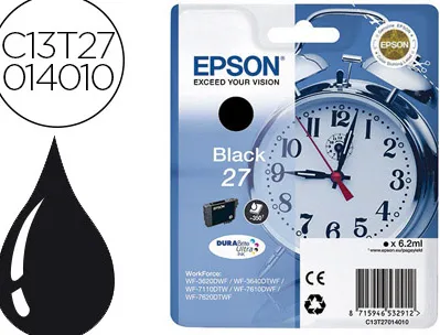 Cartouche epson t2701 jet d'encre c13t27014010 couleur noir 350p