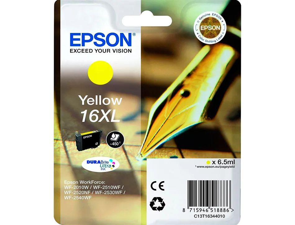 Cartouche epson t1634 jet d'encre c13t16344010 couleur jaune haute capacité 450p