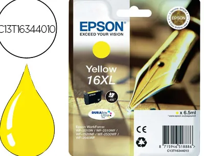 Cartouche epson t1634 jet d'encre c13t16344010 couleur jaune haute capacité 450p