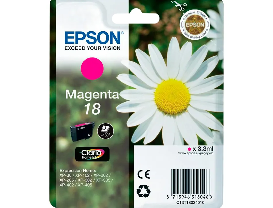 Cartouche epson t1803 jet d'encre c13t18034010 couleur magenta 175p