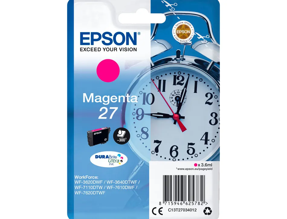 Cartouche epson t2703 jet d'encre c13t27034010 couleur magenta 300p