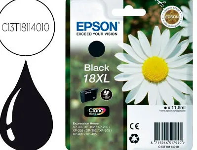 Cartouche epson t1811 jet d'encre c13t18114010 couleur noir haute capacité 470p